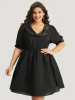 Halloween Plain Lapel Collar Lantern Sleeve Mesh Dress sold by Bloomchic