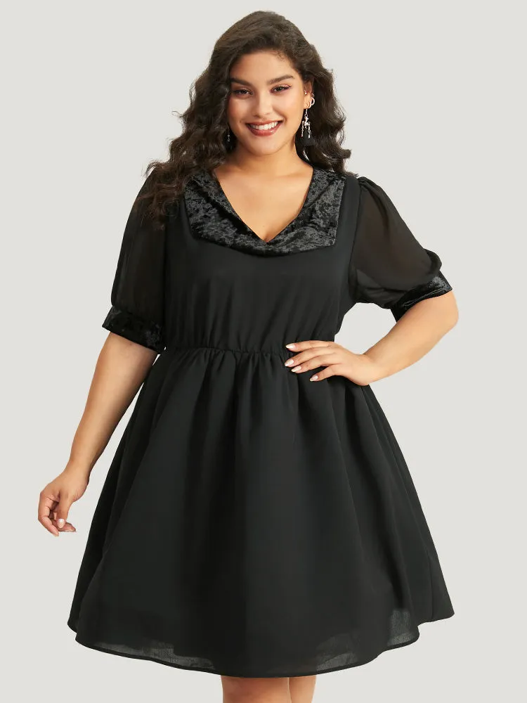 Halloween Plain Lapel Collar Lantern Sleeve Mesh Dress sold by Bloomchic product image thumbnail 5