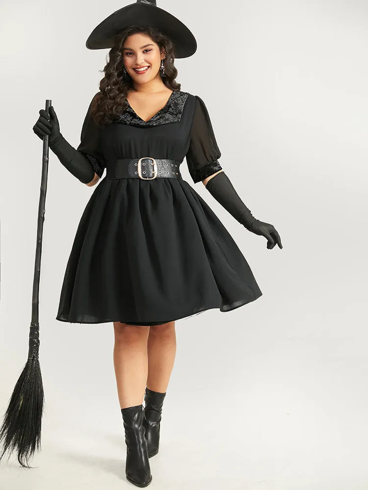 Halloween Plain Lapel Collar Lantern Sleeve Mesh Dress sold by Bloomchic product image thumbnail 2