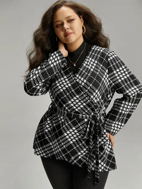 Plaid Belted Asymmetrical Hem Coat sold by Bloomchic