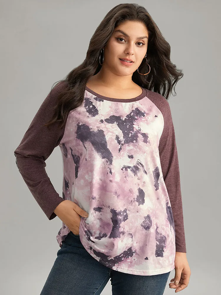 Tie Dye Patchwork Contrast Raglan Sleeve T-shirt sold by Bloomchic product image thumbnail 2