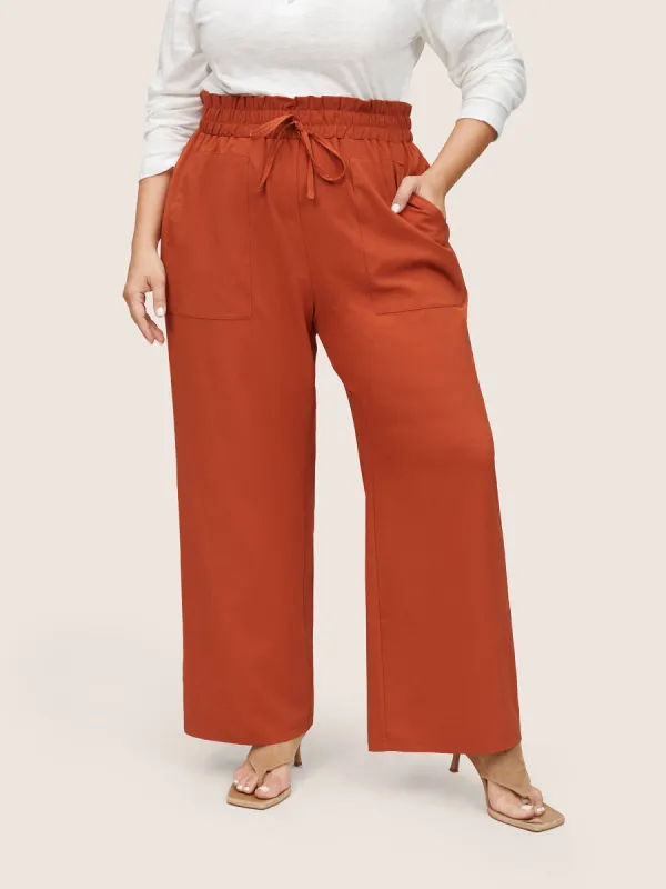Shirred Drawstring Paperbag Waist Wide Leg Pants sold by Bloomchic
