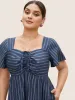 Striped Drawstring Gathered Ruffle Sleeve Dress sold by Bloomchic