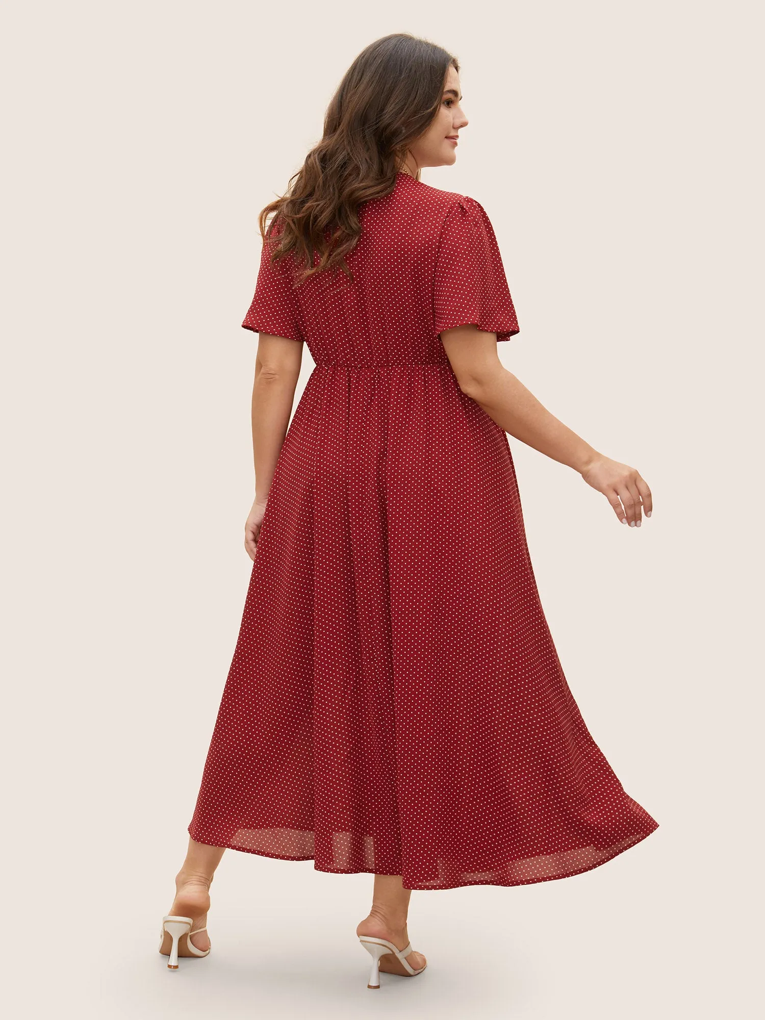 Polka Dot Overlap Collar Split Hem Dress sold by Bloomchic product image thumbnail 3