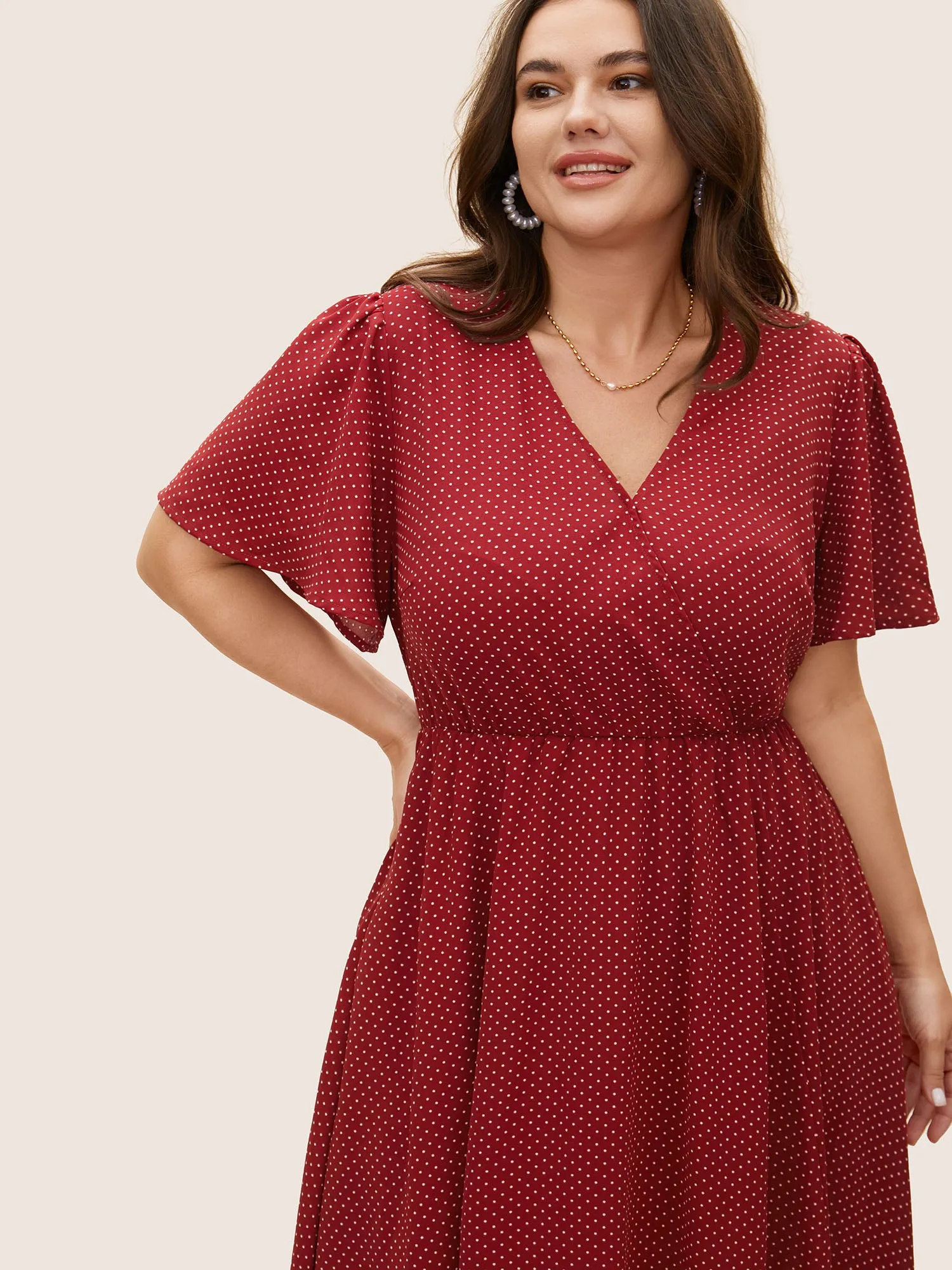 Polka Dot Overlap Collar Split Hem Dress sold by Bloomchic product image thumbnail 4