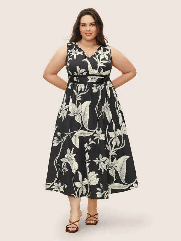Floral Print Gathered Pocket Tank Dress sold by Bloomchic