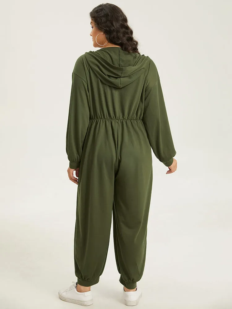 Solid Half Zip Hooded Gathered Jumpsuit sold by Bloomchic product image thumbnail 3