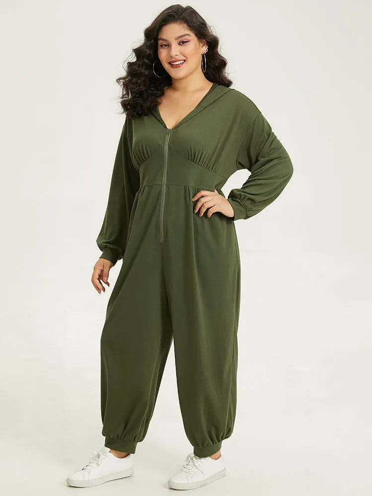 Solid Half Zip Hooded Gathered Jumpsuit sold by Bloomchic product image thumbnail 4