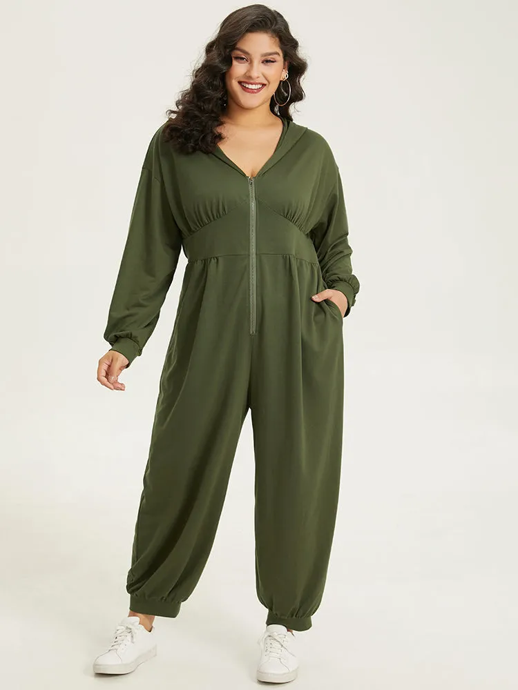 Solid Half Zip Hooded Gathered Jumpsuit sold by Bloomchic product image thumbnail 2