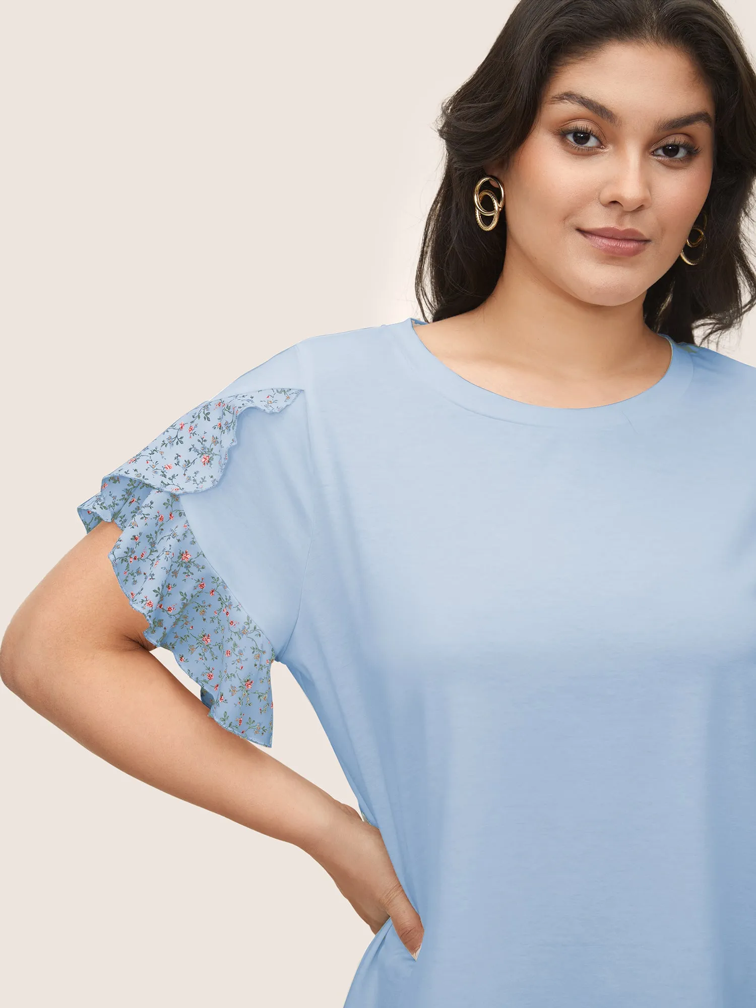 Ditsy Floral Patchwork Petal Sleeve T-shirt sold by Bloomchic product image thumbnail 4