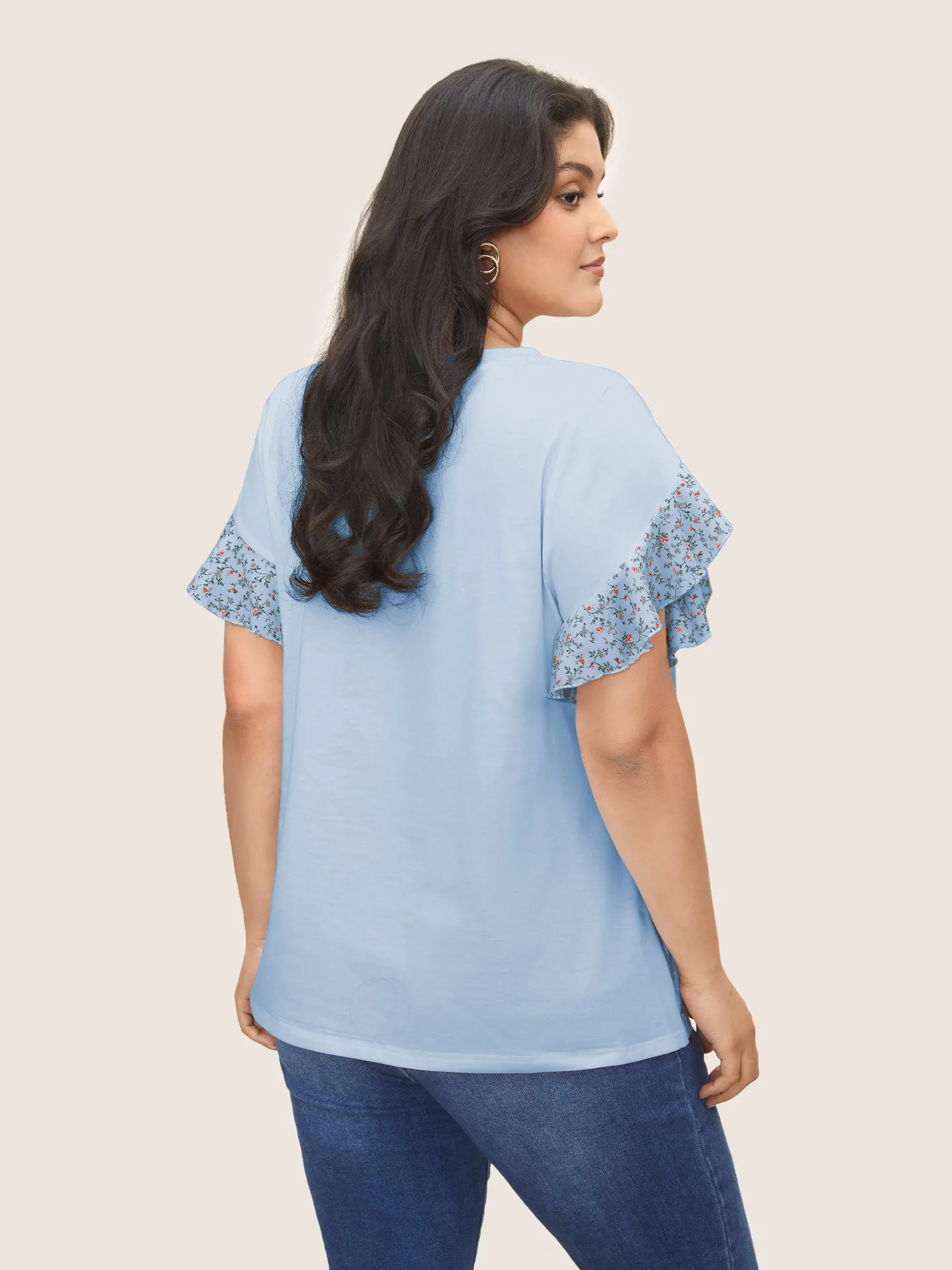 Ditsy Floral Patchwork Petal Sleeve T-shirt sold by Bloomchic product image thumbnail 2