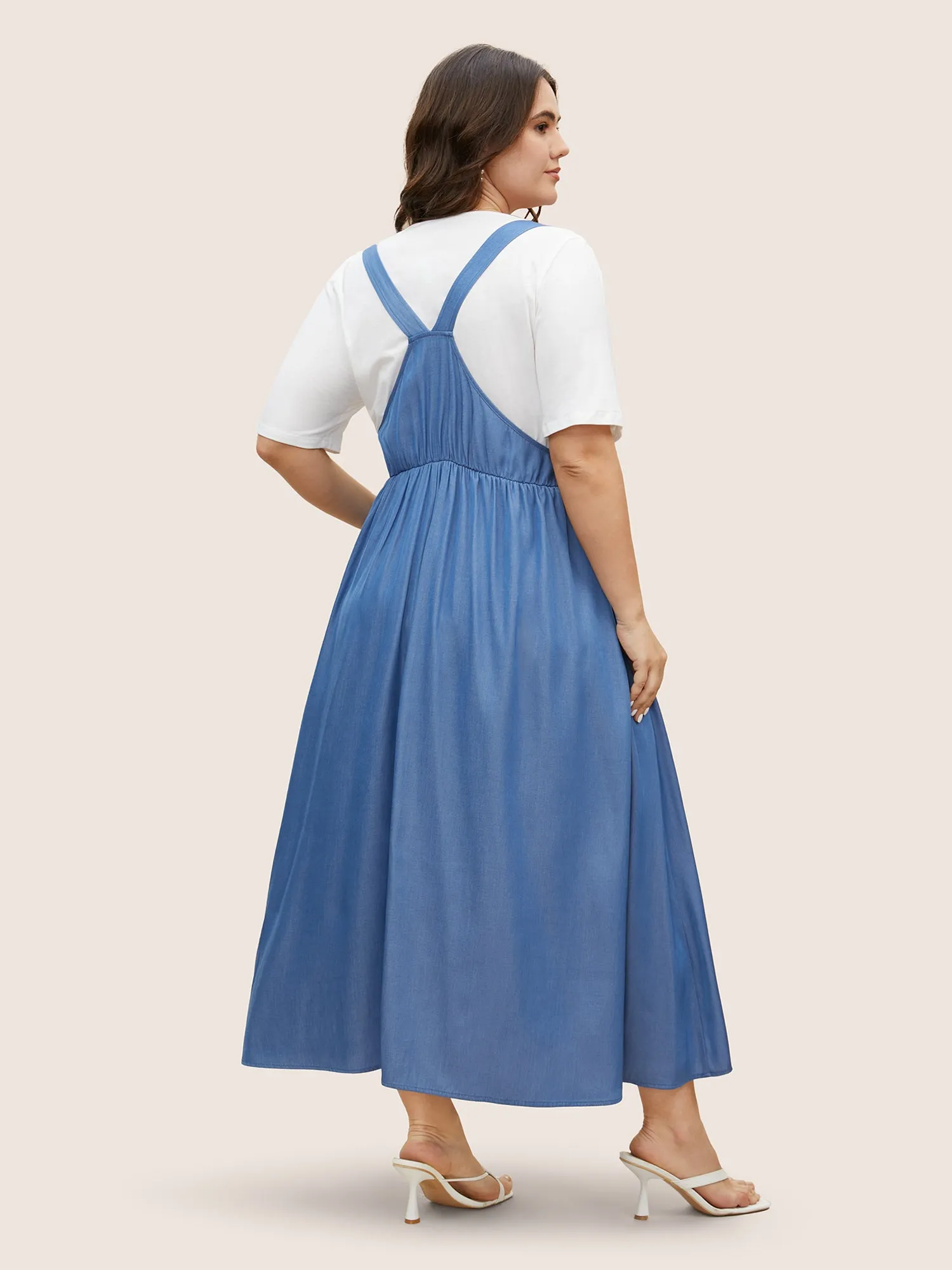 Denim Effect Prin Gathered Patched Pocket Dress sold by Bloomchic product image thumbnail 3