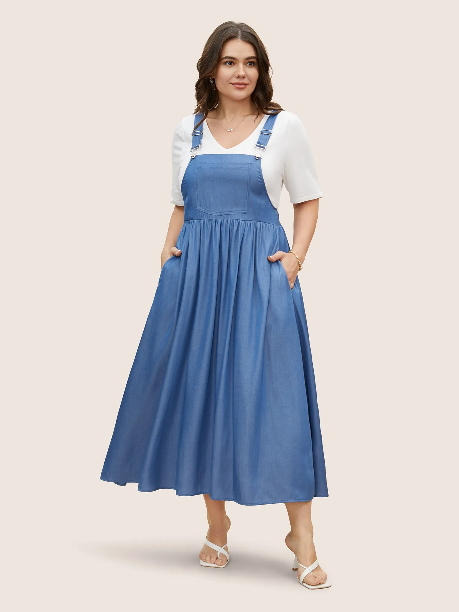 Denim Effect Prin Gathered Patched Pocket Dress sold by Bloomchic product image thumbnail 2