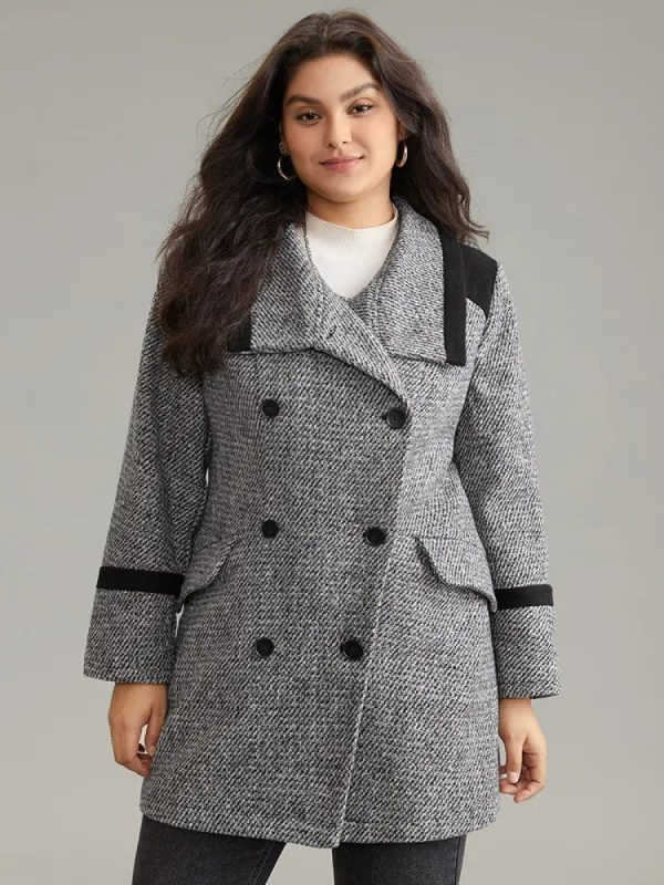 Contrast Tweed Double Breasted Flap Pocket Coat sold by Bloomchic