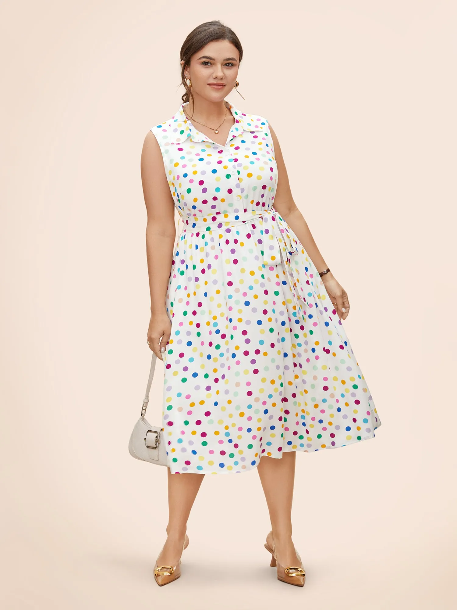 Polka Dot Front Tie Midi Shirt Dress sold by Bloomchic product image thumbnail 2