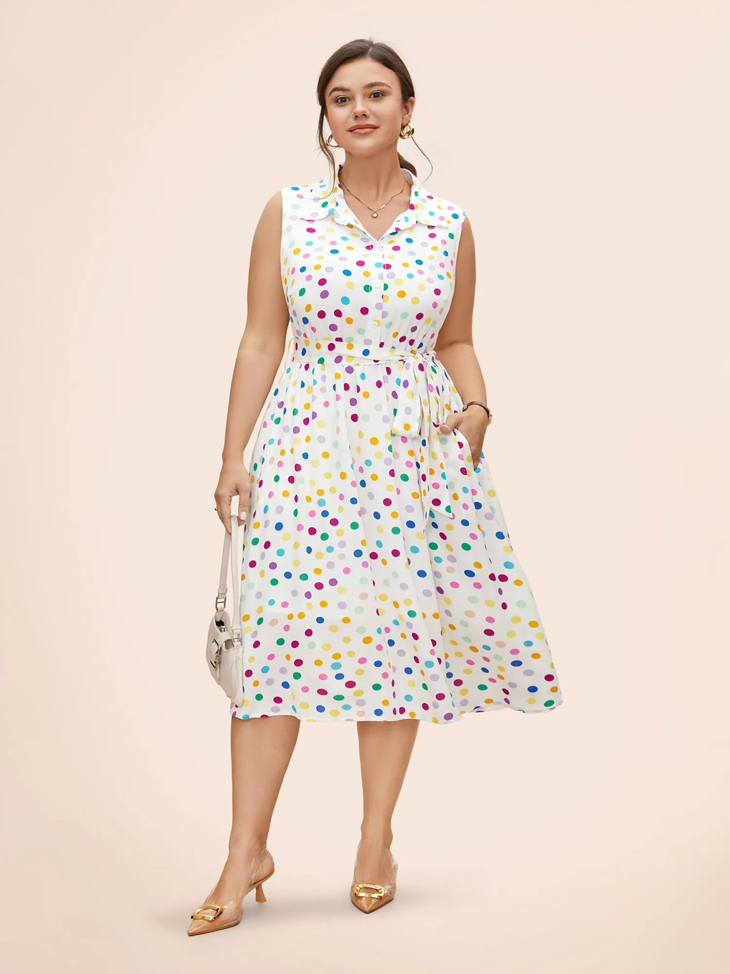 Polka Dot Front Tie Midi Shirt Dress sold by Bloomchic