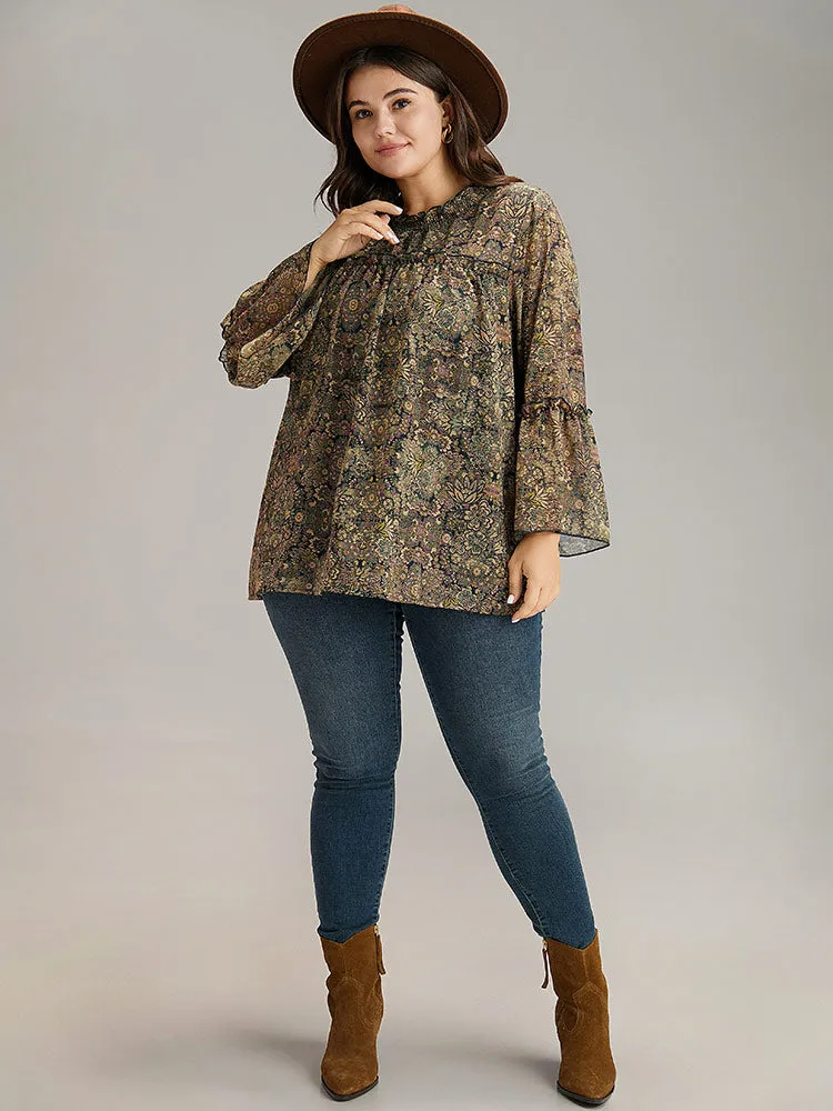 Bandana Print Mesh Frill Trim Blouse sold by Bloomchic product image thumbnail 4