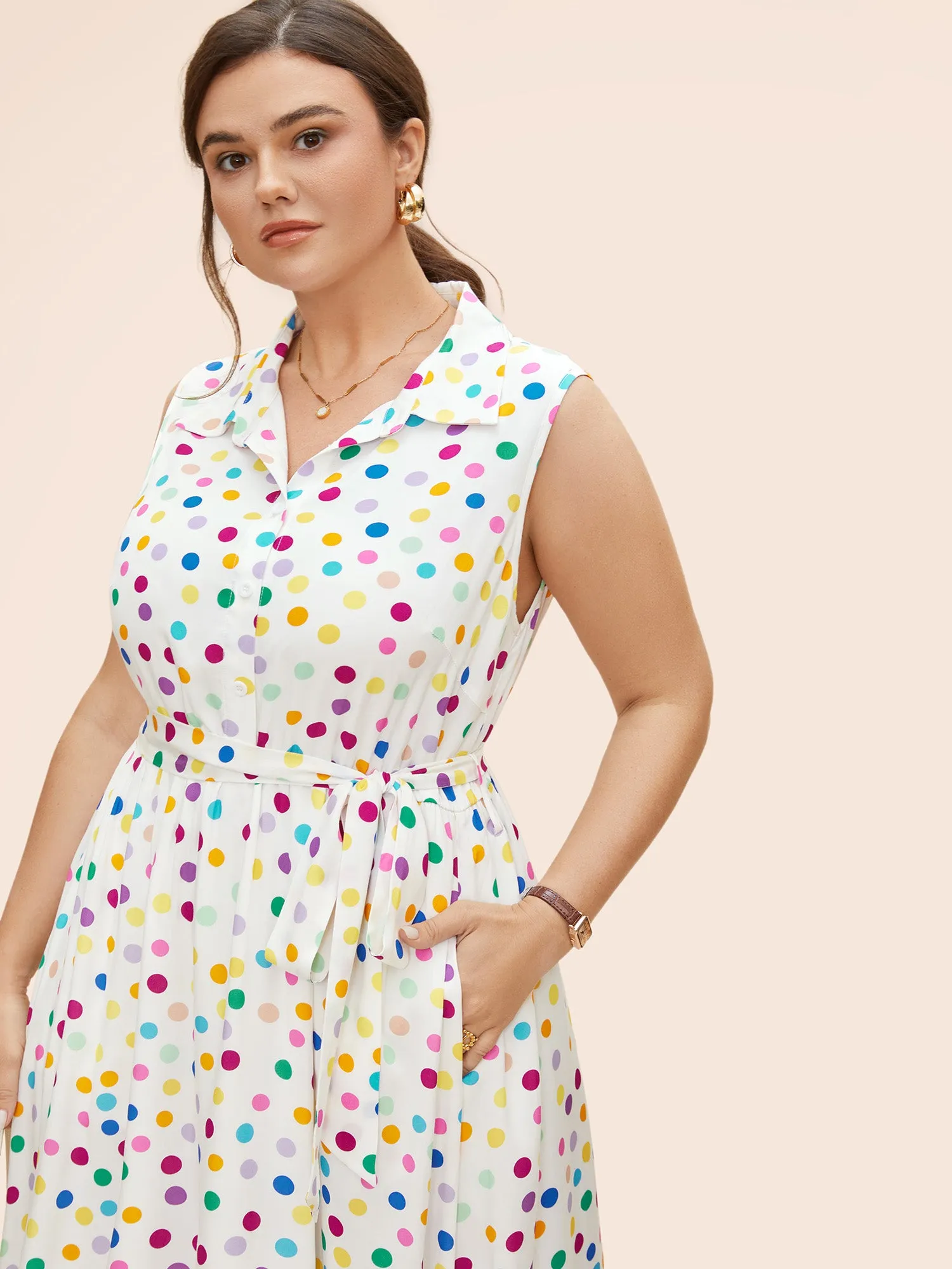 Polka Dot Front Tie Midi Shirt Dress sold by Bloomchic product image thumbnail 4