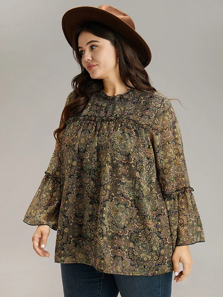 Bandana Print Mesh Frill Trim Blouse sold by Bloomchic product image thumbnail 3