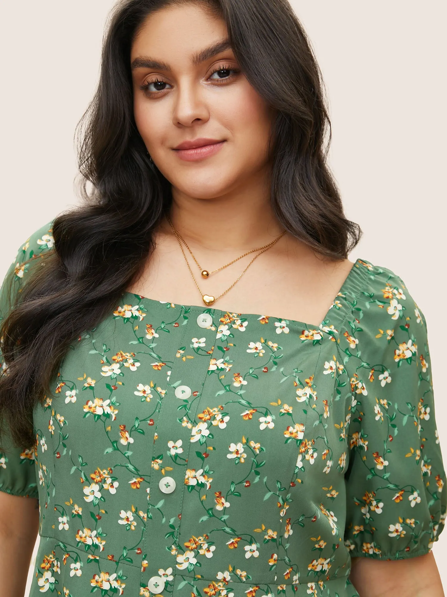 Square Neck Ditsy Floral Gathered Blouse sold by Bloomchic product image thumbnail 3