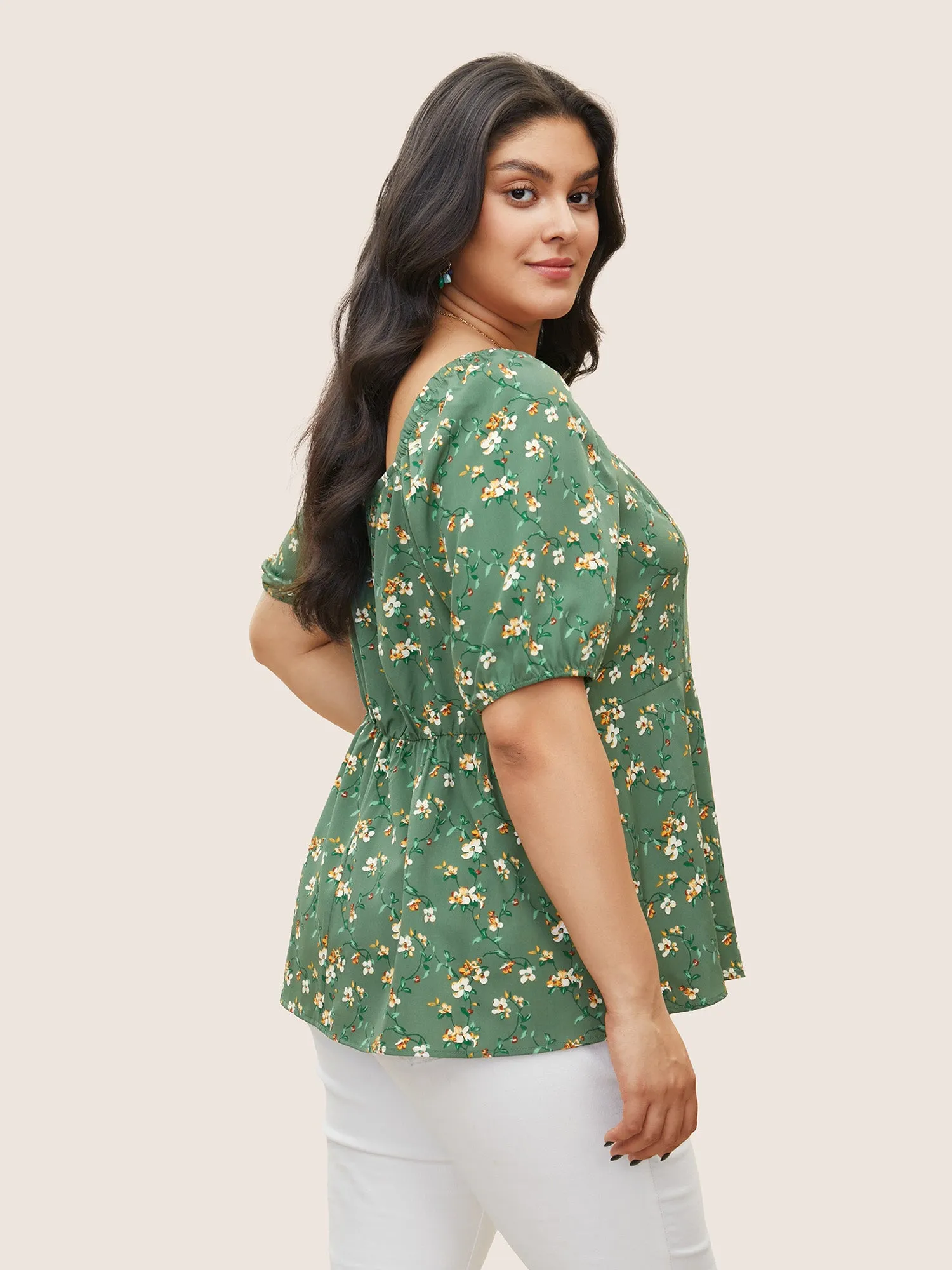 Square Neck Ditsy Floral Gathered Blouse sold by Bloomchic product image thumbnail 4