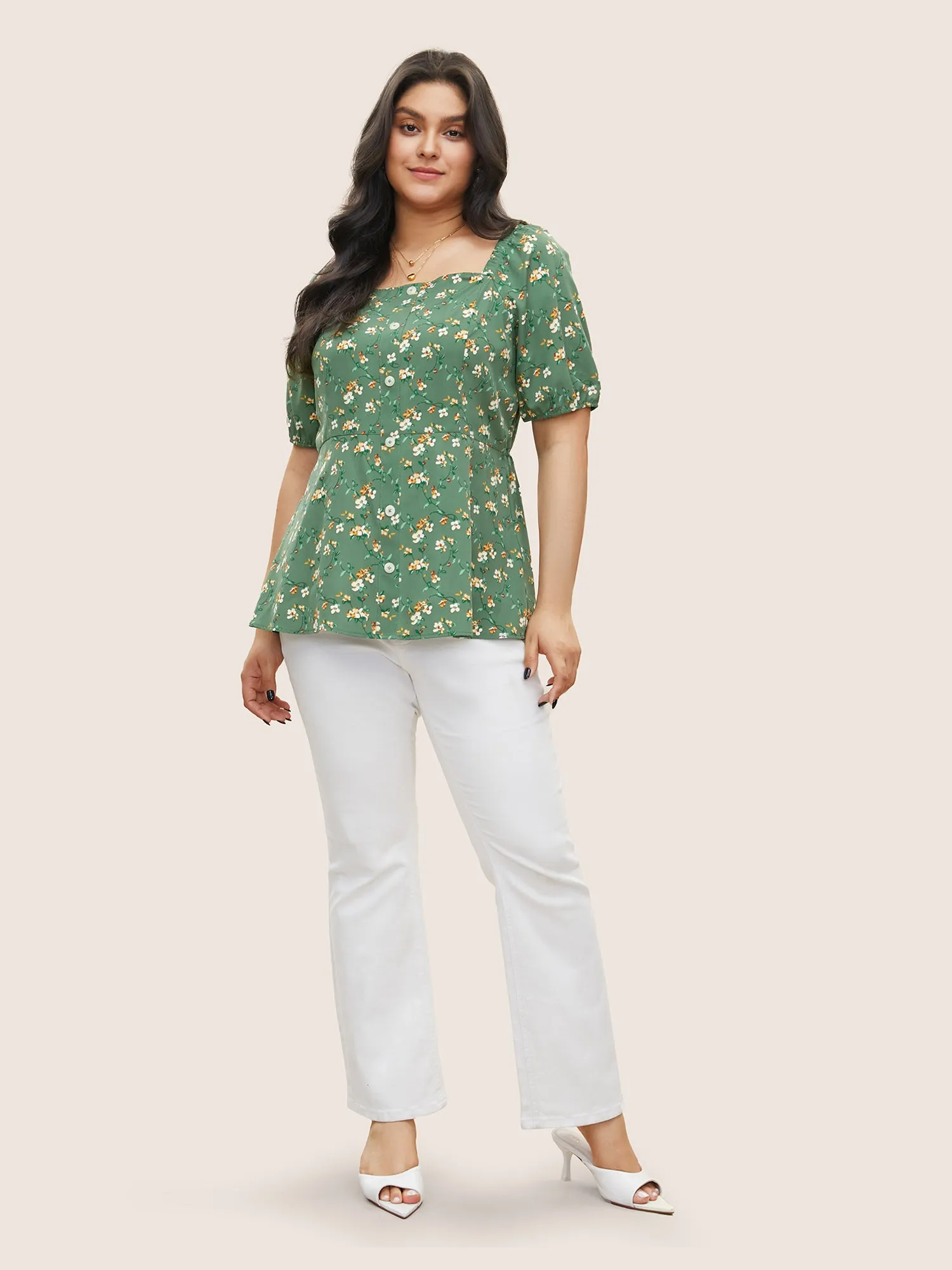 Square Neck Ditsy Floral Gathered Blouse sold by Bloomchic product image thumbnail 2