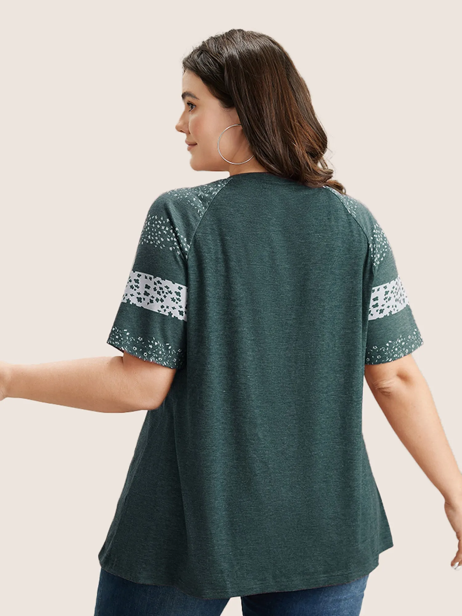 Ditsy Floral Colorblock Contrast Raglan Sleeve T-shirt sold by Bloomchic product image thumbnail 2