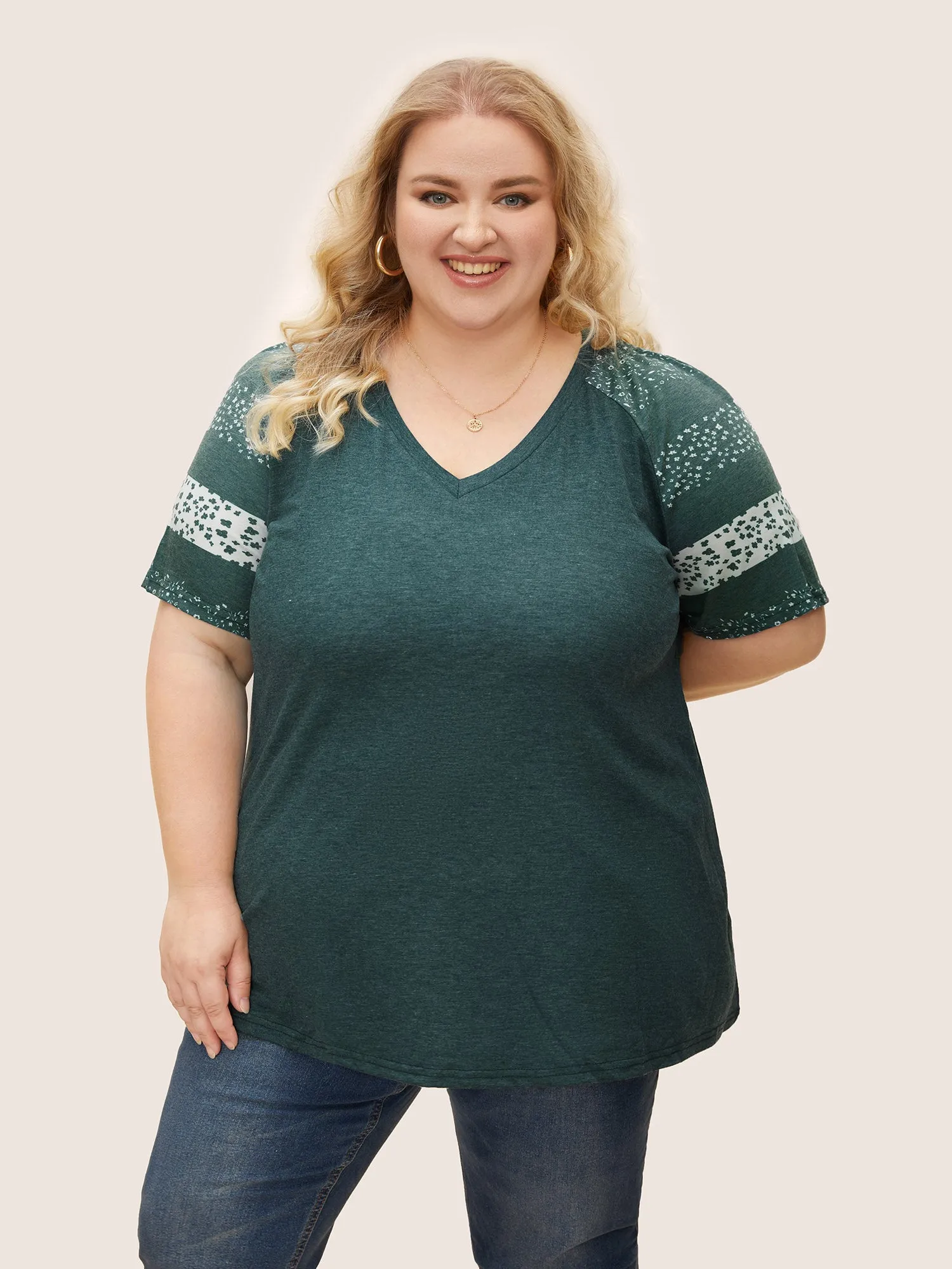 Ditsy Floral Colorblock Contrast Raglan Sleeve T-shirt sold by Bloomchic product image thumbnail 5