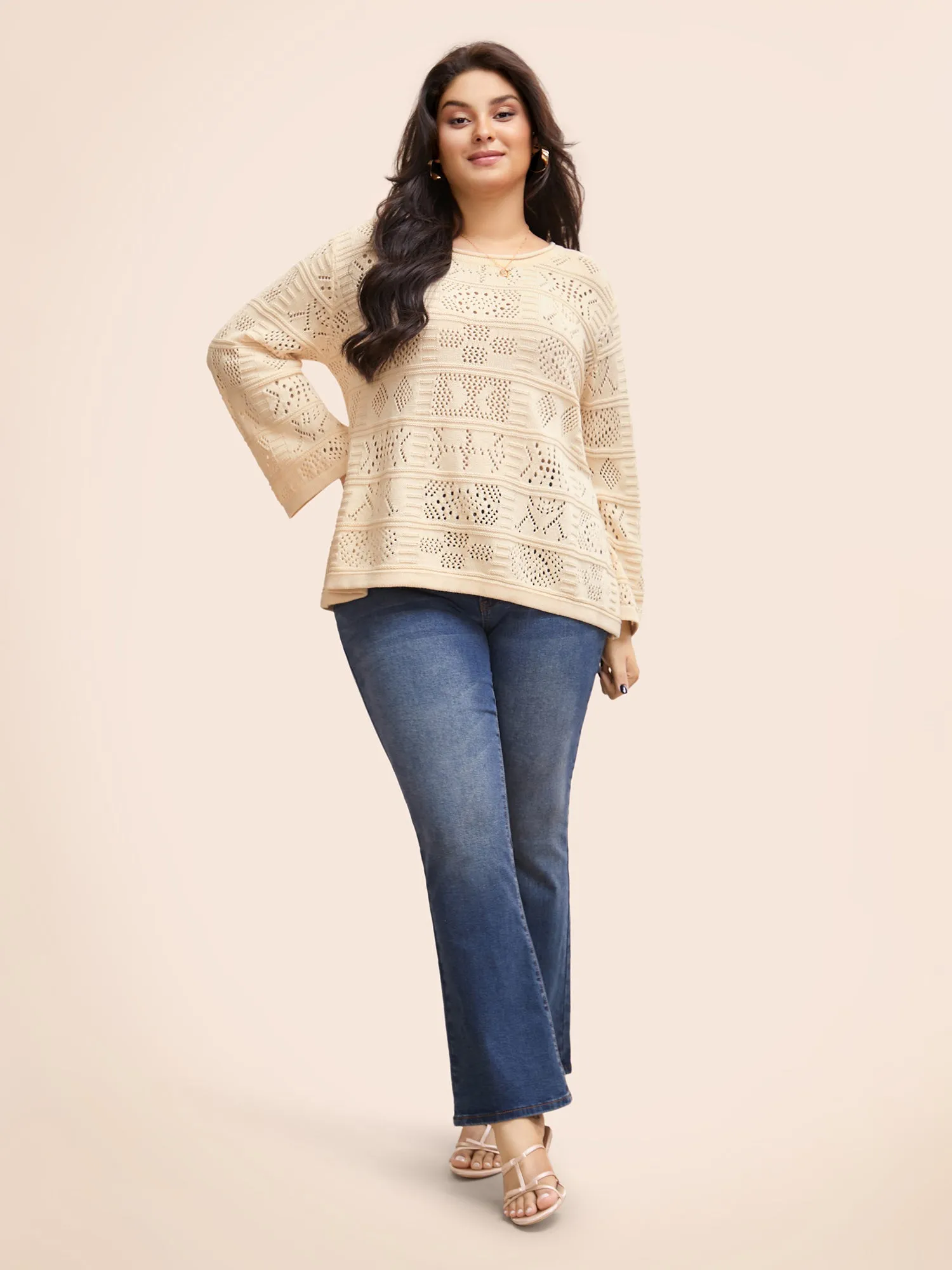 Cotton Texture Cut Out Bell Sleeve Pullover sold by Bloomchic product image thumbnail 3