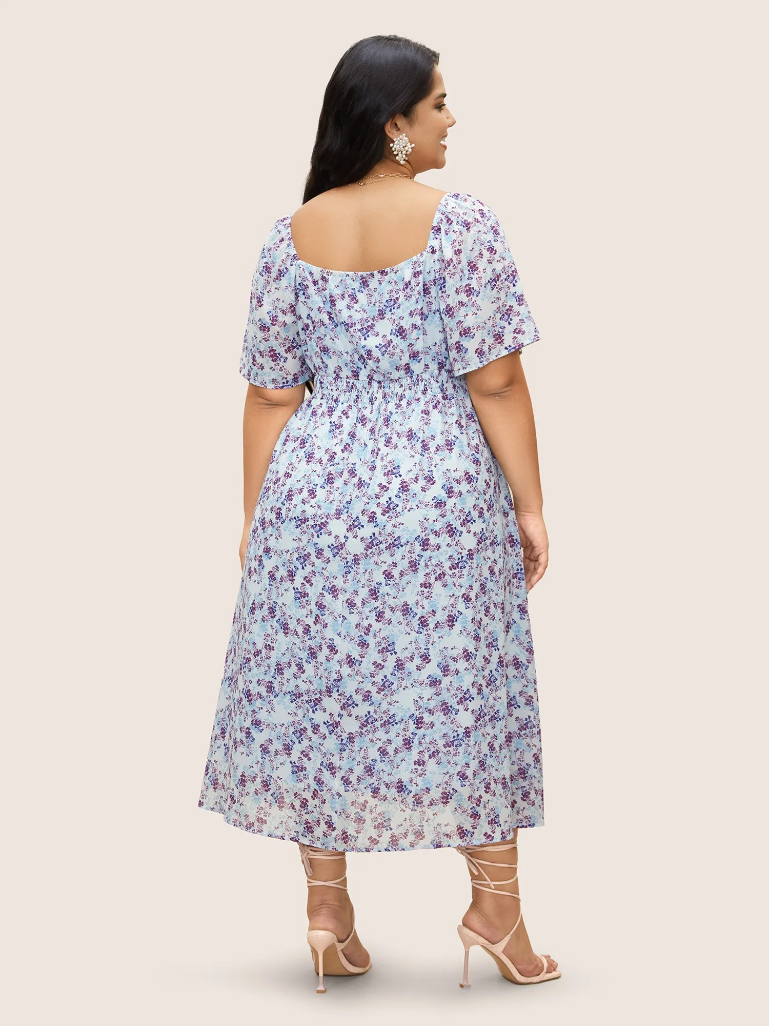 Chiffon Ditsy Floral Tie Knot Raglan Sleeve Dress sold by Bloomchic product image thumbnail 4
