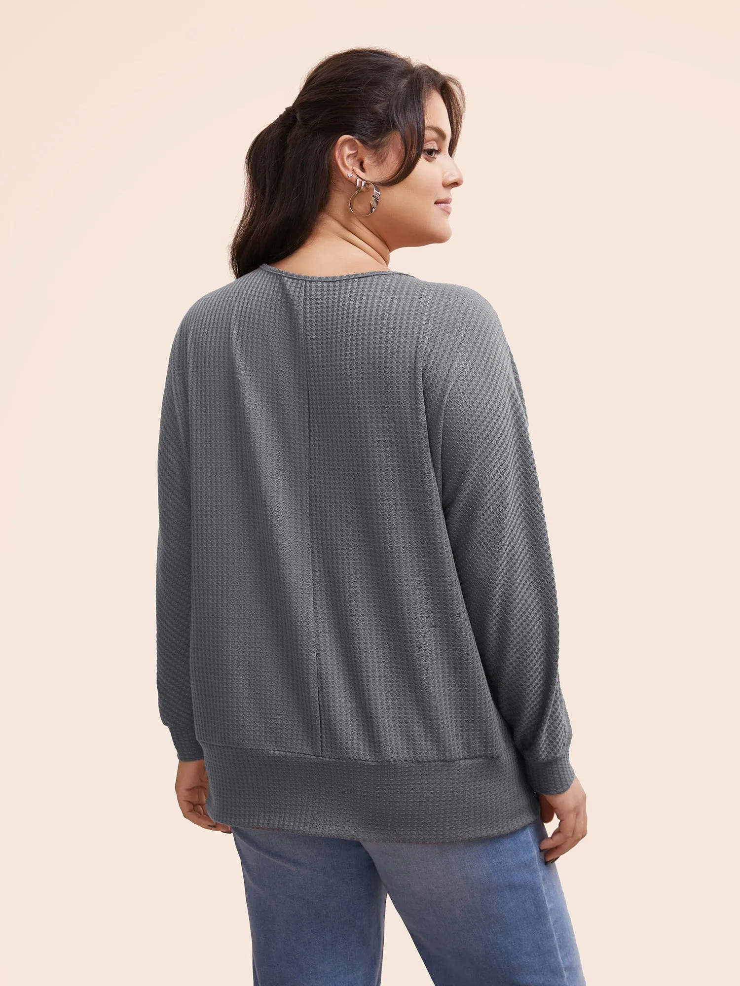Solid Waffle Knit Wrap Long Sleeve T-shirt sold by Bloomchic product image thumbnail 4