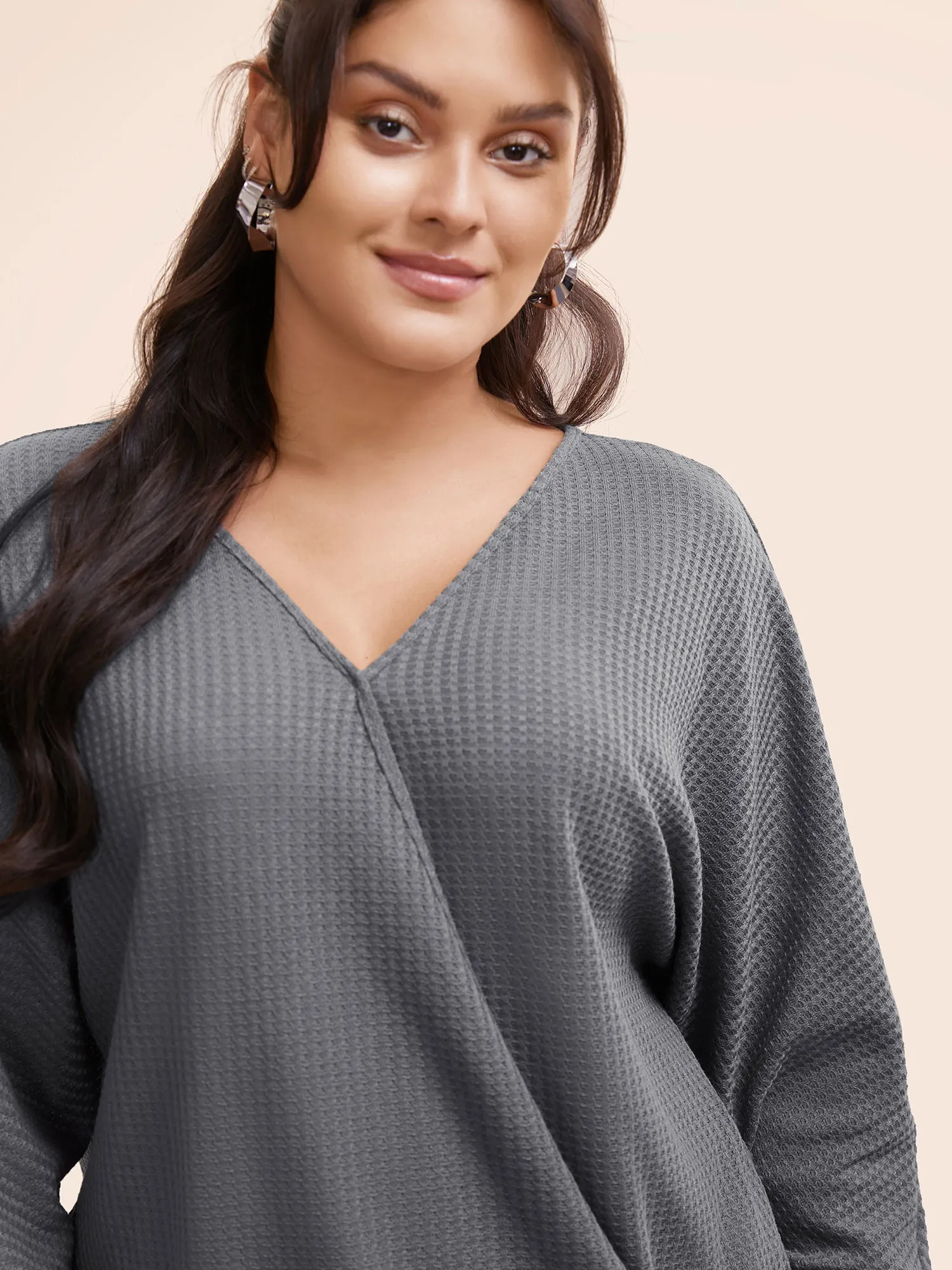 Solid Waffle Knit Wrap Long Sleeve T-shirt sold by Bloomchic product image thumbnail 3