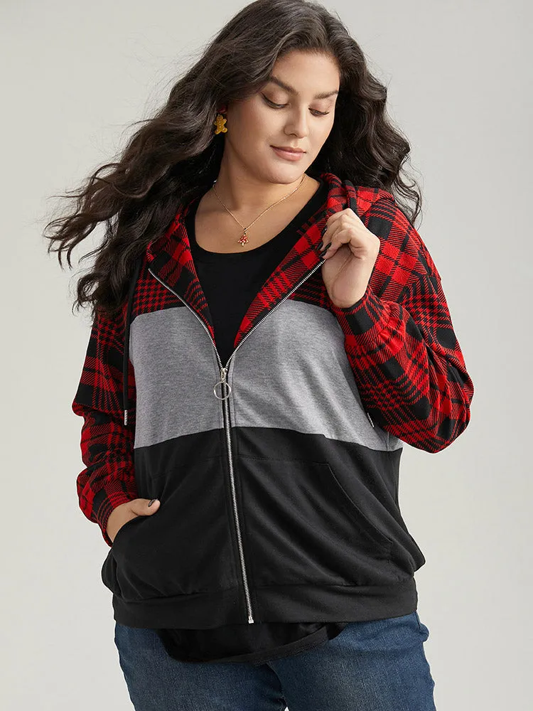 Plaid Contrast Patchwork Drawstring Zipper Jacket sold by Bloomchic product image thumbnail 5