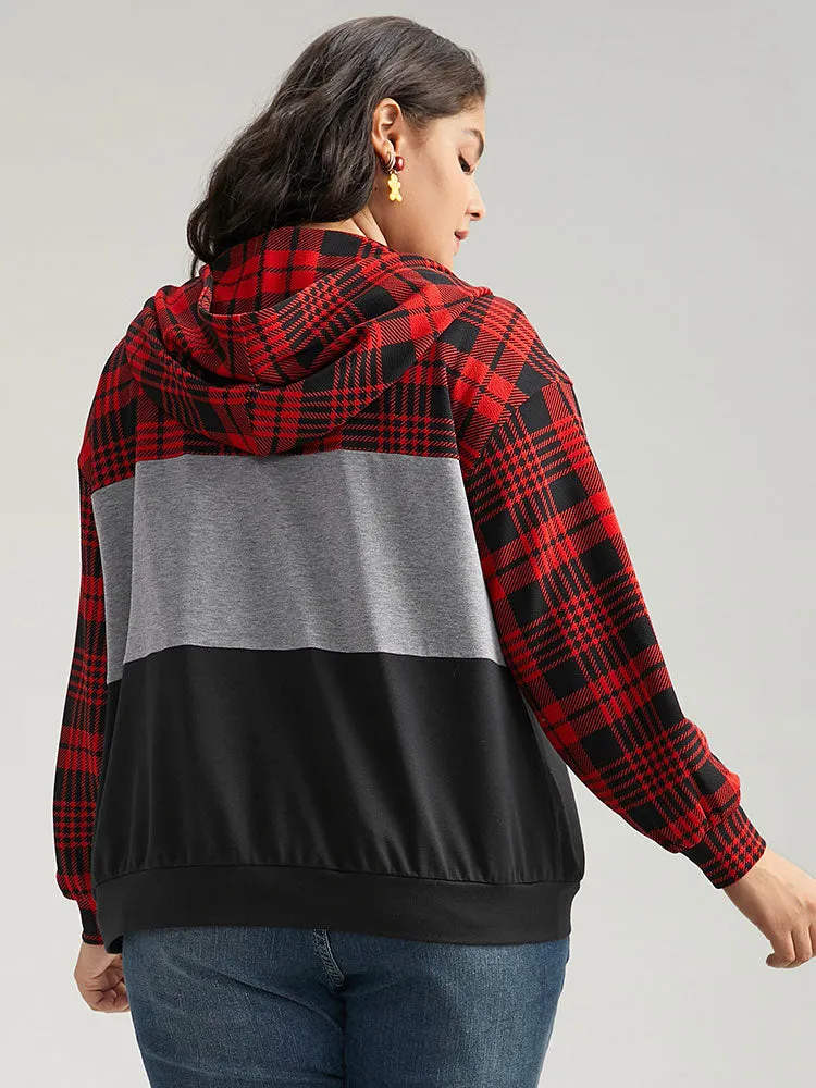 Plaid Contrast Patchwork Drawstring Zipper Jacket sold by Bloomchic product image thumbnail 2