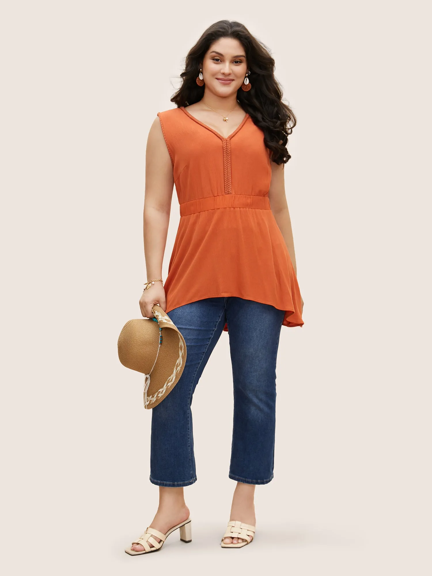 Rayon V Neck Contrast Webbing Tank Top sold by Bloomchic product image thumbnail 2