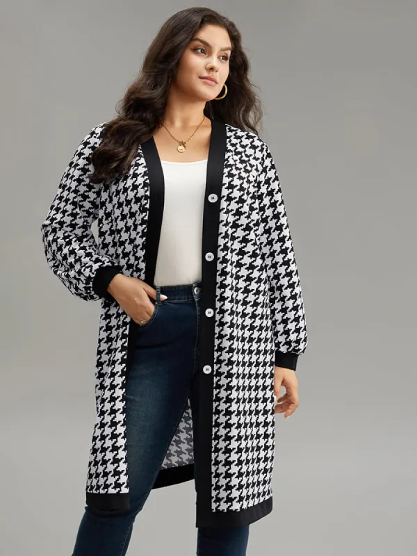 Houndstooth Button Through Contrast Trim Jacket sold by Bloomchic