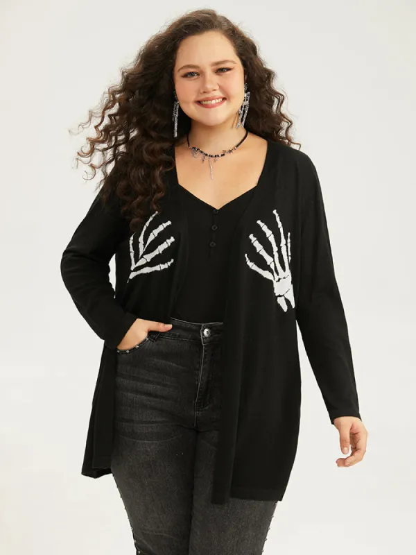 Supersoft Essentials Halloween Skull Print Open Front Cardigan sold by Bloomchic