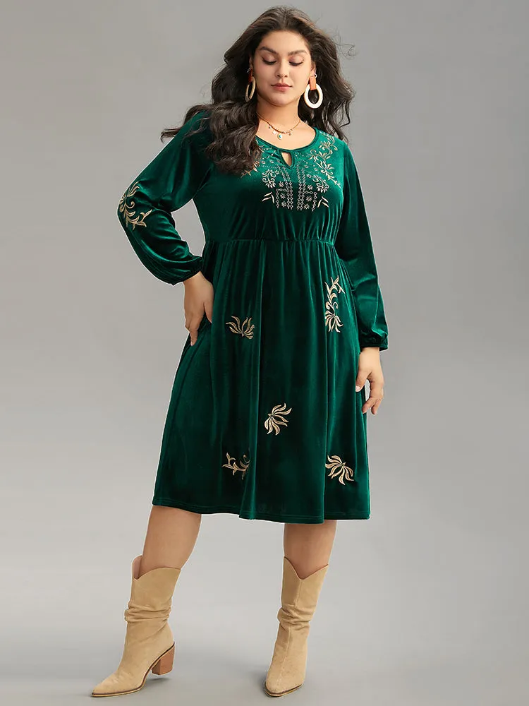 Boho Print Embroidered Velvet Keyhole Dress sold by Bloomchic