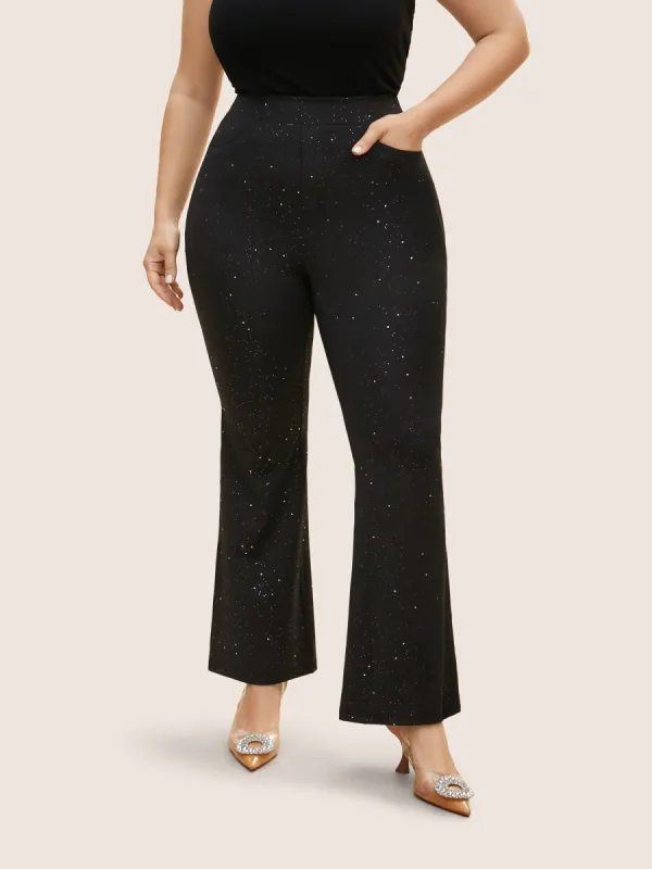 Rhinestone Detail Bootcut Mid Rise Pants sold by Bloomchic