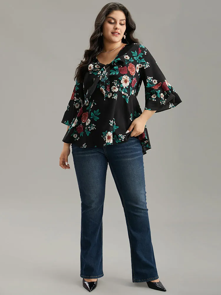 Floral Knot Twist Front Ruffle Sleeve Blouse sold by Bloomchic product image thumbnail 4