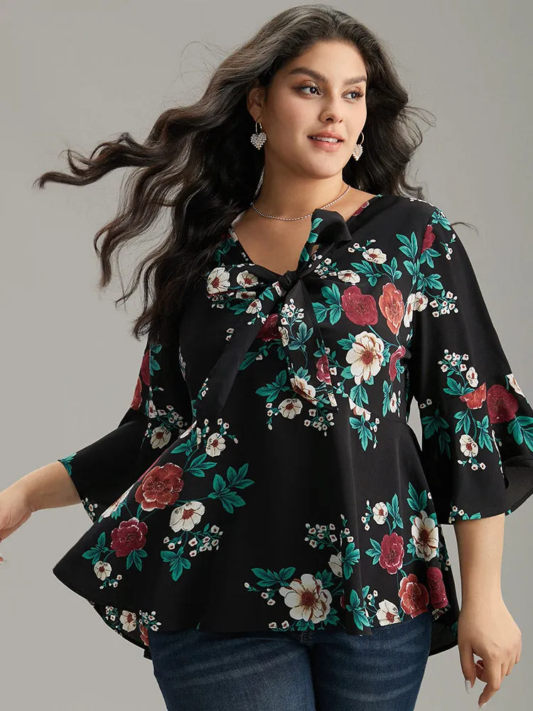Floral Knot Twist Front Ruffle Sleeve Blouse sold by Bloomchic product image thumbnail 5