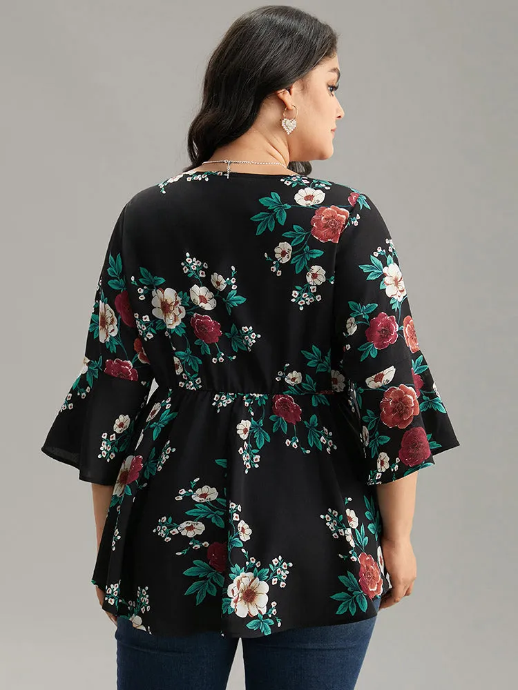 Floral Knot Twist Front Ruffle Sleeve Blouse sold by Bloomchic product image thumbnail 2