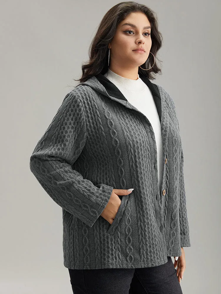 Contrast Cable Knit Pocket Hooded Jacket sold by Bloomchic product image thumbnail 4