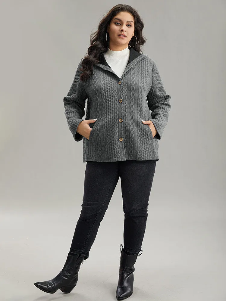 Contrast Cable Knit Pocket Hooded Jacket sold by Bloomchic product image thumbnail 5