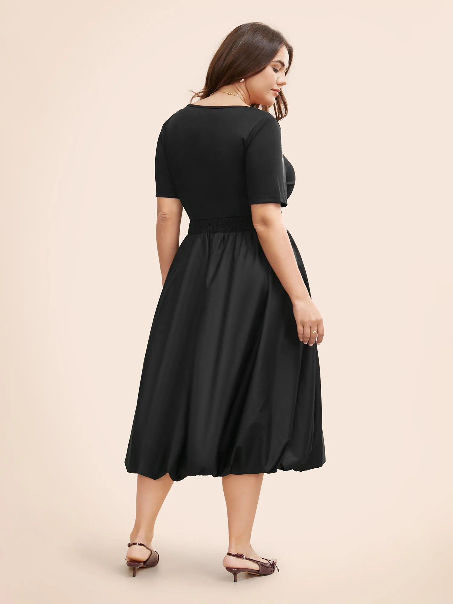 Solid Shirred Bubble Hem Midi Dress sold by Bloomchic product image thumbnail 3