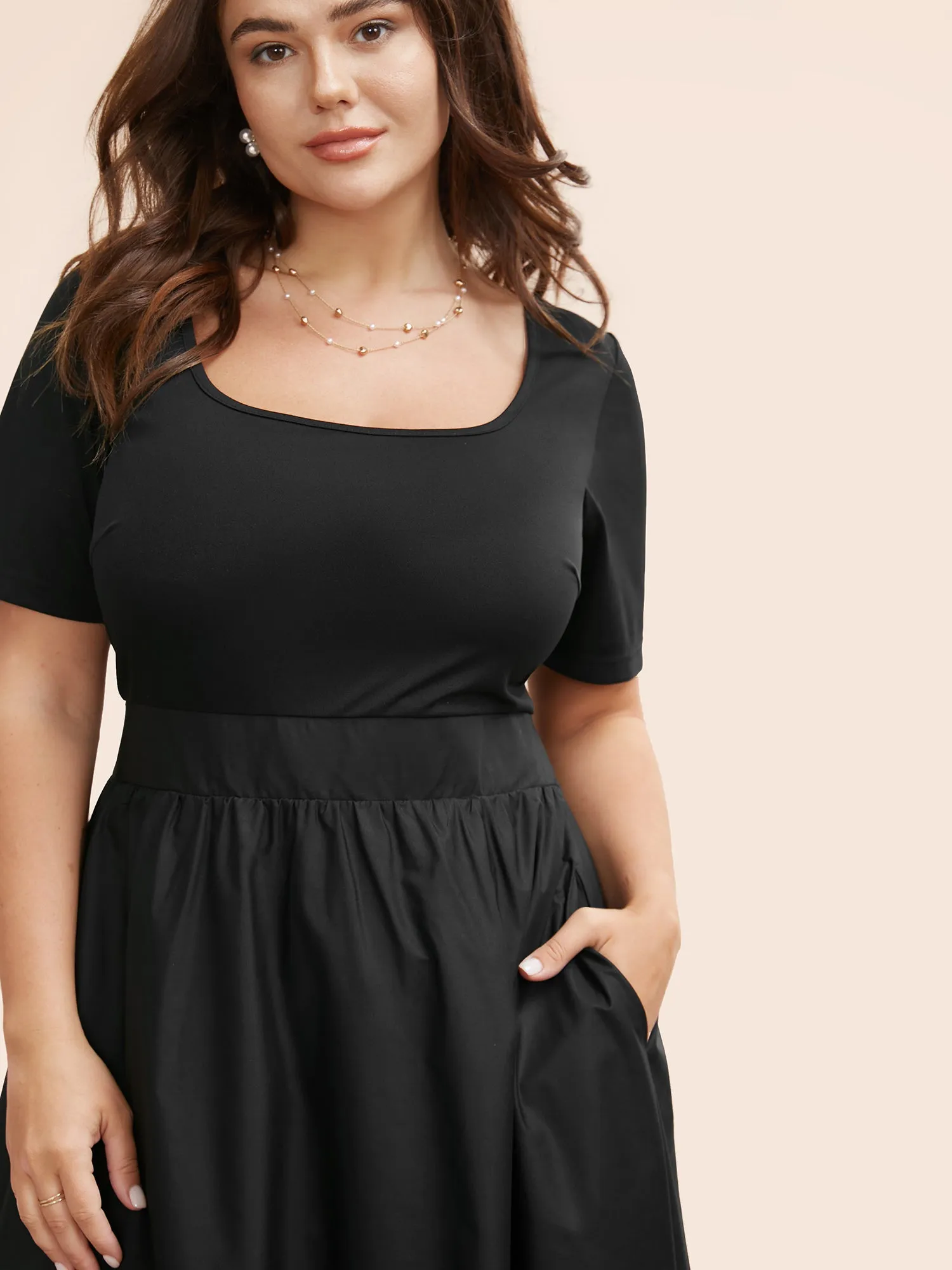 Solid Shirred Bubble Hem Midi Dress sold by Bloomchic product image thumbnail 4