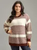 Colorblock Contrast Round Neck Elastic Cuffs Pullover sold by Bloomchic