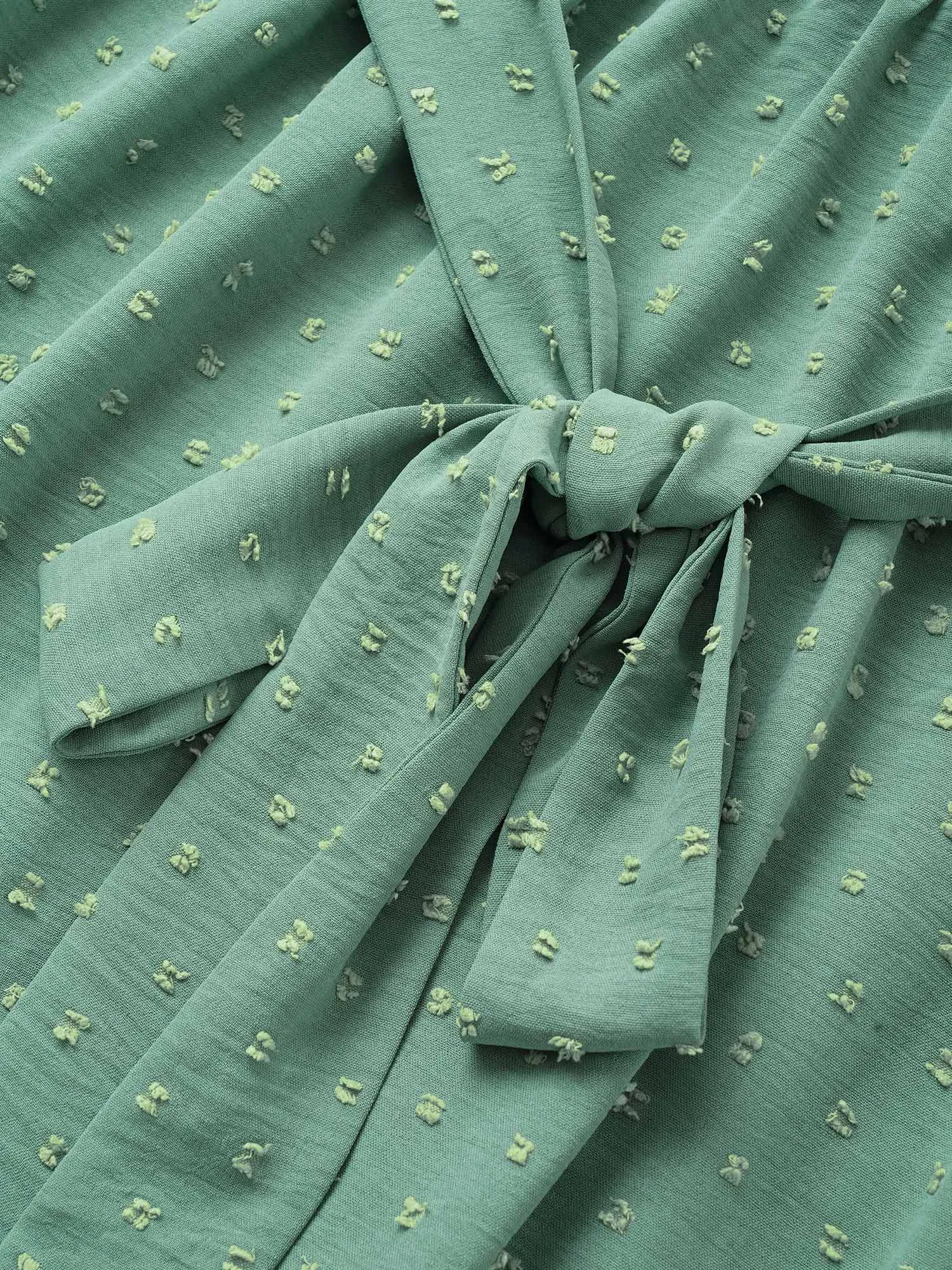 Solid Wrap Pocket Belted Contrast Lace Ruffle Trim Maxi Dress sold by Bloomchic product image thumbnail 5