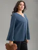 Two Tone Keyhole Bell Sleeve Blouse sold by Bloomchic