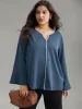 Two Tone Keyhole Bell Sleeve Blouse sold by Bloomchic